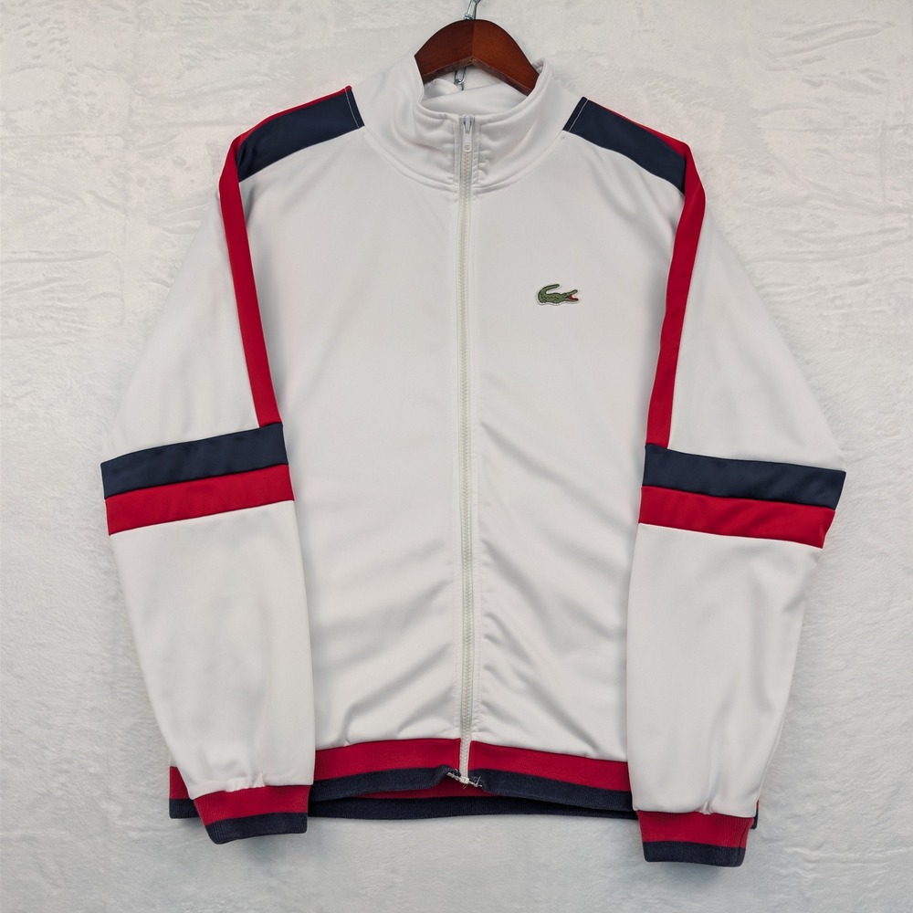 VTG Lacoste Sport Jacket Mens XL White Colorblock Track Full Zip France Y2K